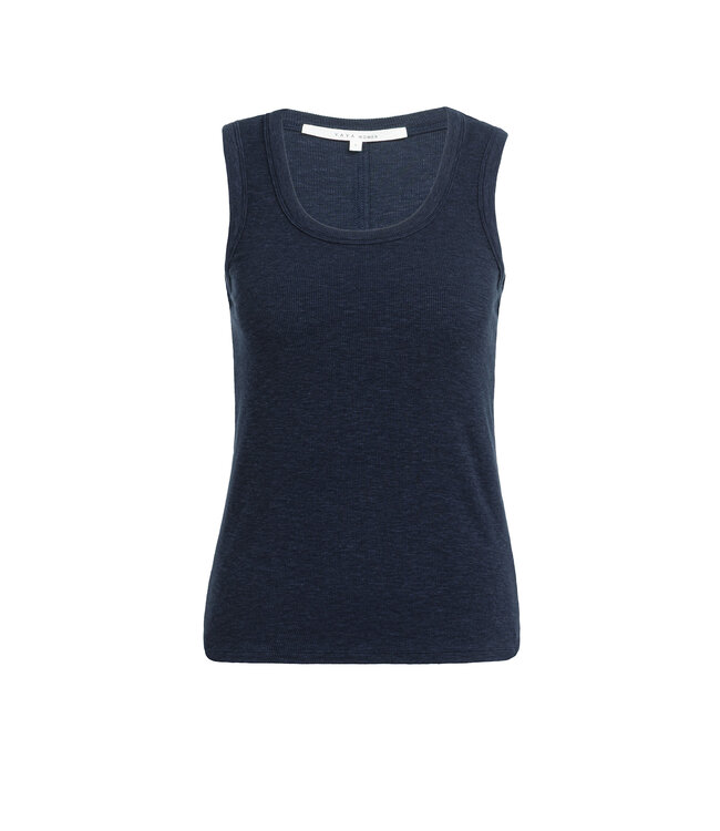 YAYA Ribbed singlet with round neckline - NAVY BLAZER BLUE