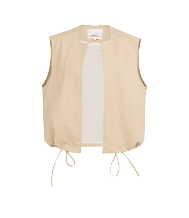 YAYA Sleeveless summer jacket with drawstrings - DESERT BEIGE