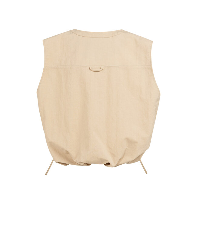 YAYA Sleeveless summer jacket with drawstrings - DESERT BEIGE