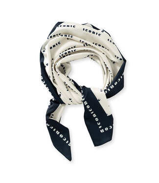 YAYA Woven square scarf with print 'iconic' - NAVY BLAZER DESSIN