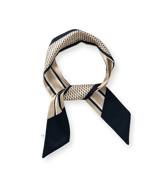 YAYA Small woven scarf with print and contrasting border - NAVY BLAZER DESSIN
