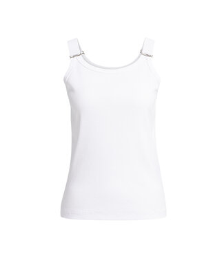 YAYA Ribbed singlet with ring details on the shoulder straps - PURE WHITE