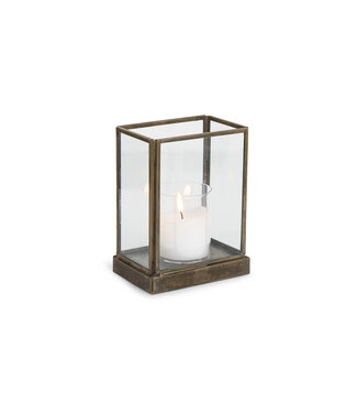 YAYA Small glass candle holder with metal frame - BROWN ANTIQUE