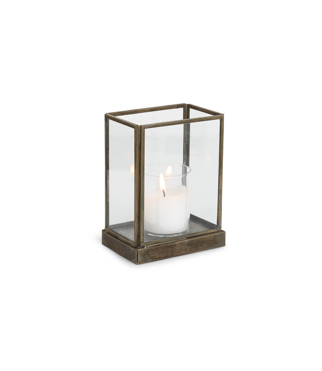 YAYA Small glass candle holder with metal frame - BROWN ANTIQUE