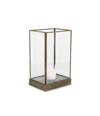 YAYA Large glass candle holder with metal frame - BROWN ANTIQUE