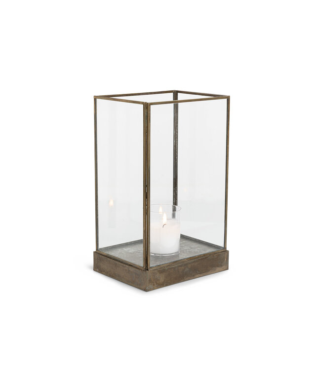 YAYA Large glass candle holder with metal frame - BROWN ANTIQUE