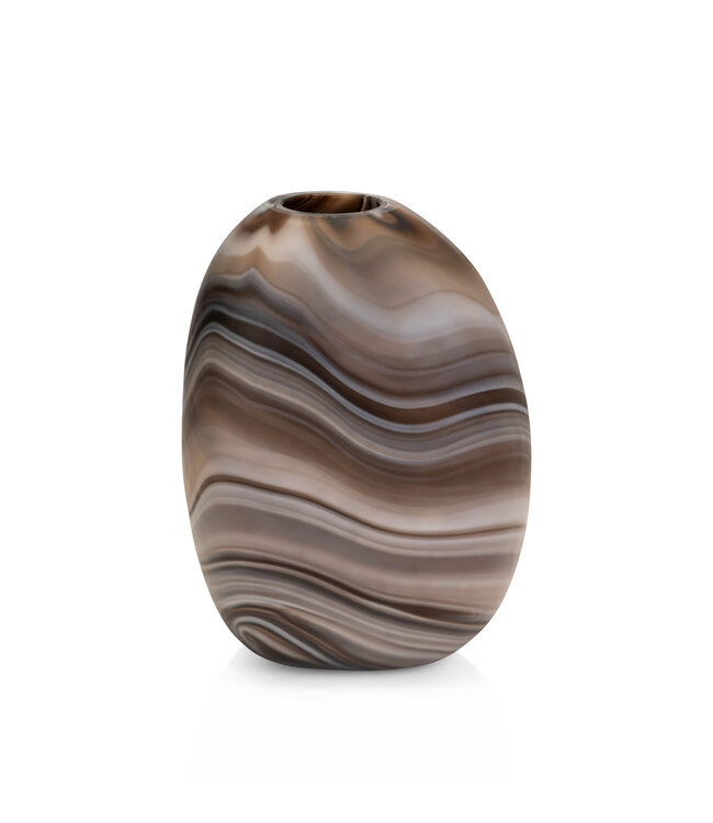 YAYA Glass vase with marble look - BROWN