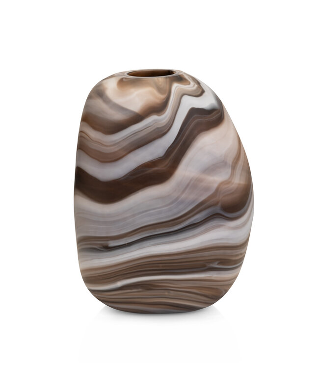 YAYA Large glass vase with marble look - BROWN