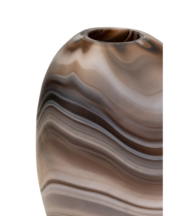 YAYA Large glass vase with marble look - BROWN