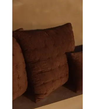 YAYA Velvet cushion with quilted details - BROWN