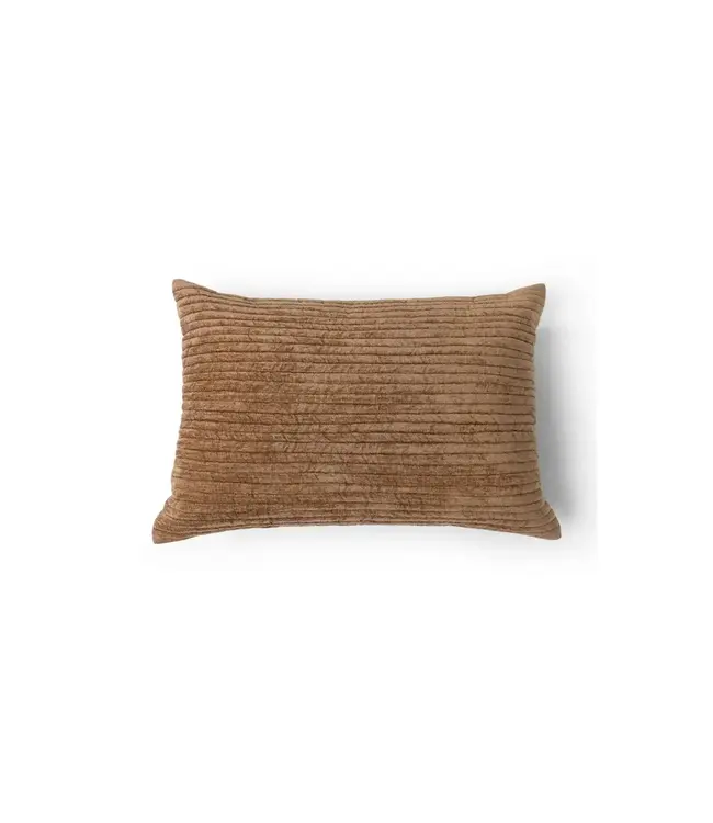 YAYA Velvet cushion with ribbed texture - BROWN