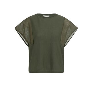 YAYA Sweater with transparent short sleeves - ARMY GREEN