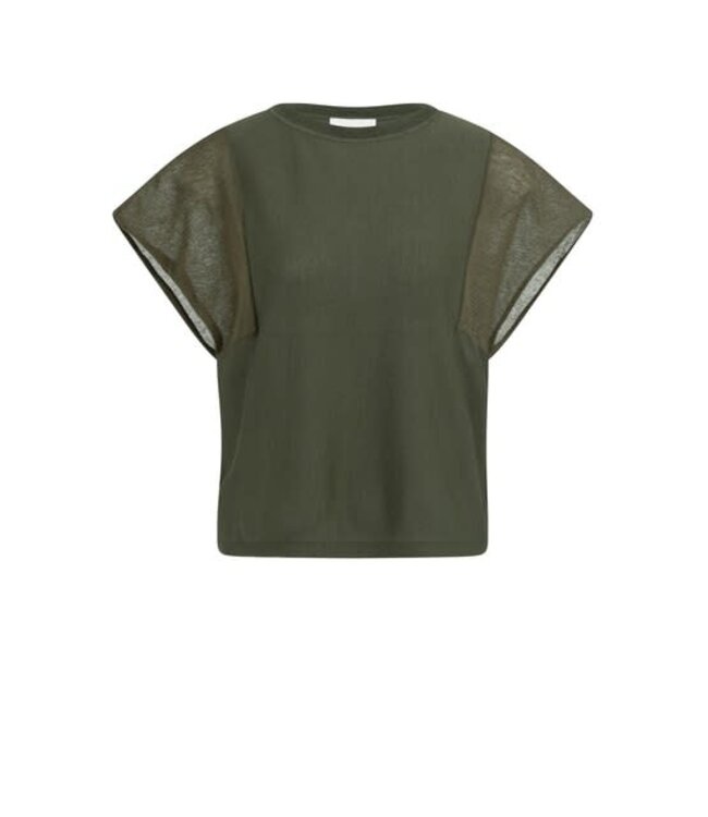 YAYA Sweater with transparent short sleeves - ARMY GREEN