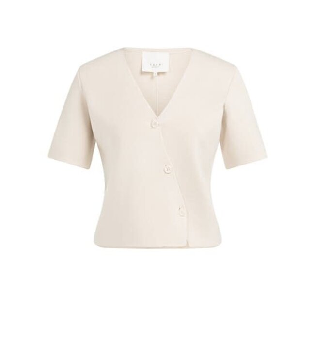 YAYA Clean knitted gilet with slanted opening ss - CREME BEIGE