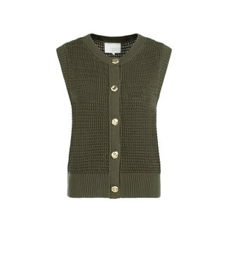 YAYA Textured sleeveless cardigan with fancy buttons - ARMY GREEN