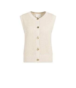 YAYA Textured sleeveless cardigan with fancy buttons - CREME BEIGE