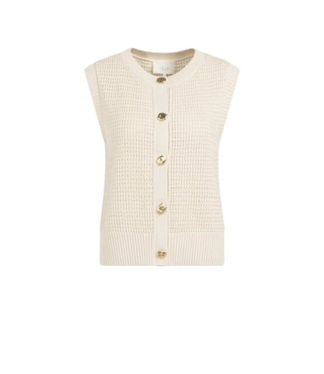 YAYA Textured sleeveless cardigan with fancy buttons - CREME BEIGE