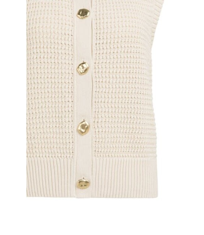 YAYA Textured sleeveless cardigan with fancy buttons - CREME BEIGE