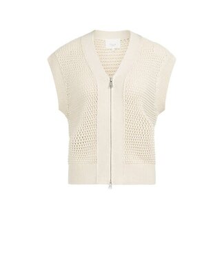 YAYA Mesh stitch sleeveless cardigan with zipper - CREME BEIGE