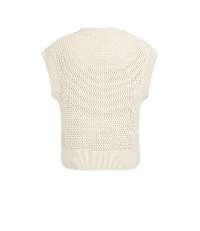 YAYA Mesh stitch sleeveless cardigan with zipper - CREME BEIGE