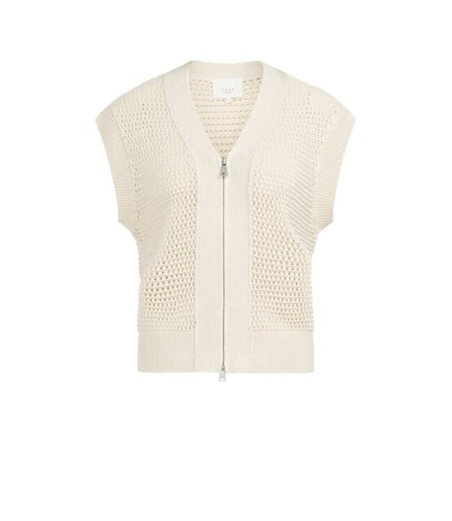 YAYA Mesh stitch sleeveless cardigan with zipper - CREME BEIGE