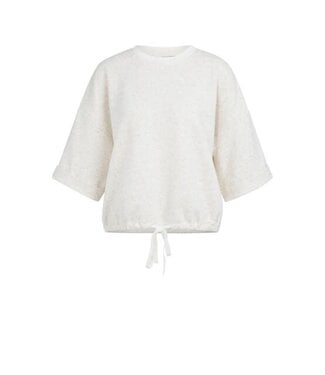 YAYA Short sleeve sweatshirt with roll-up and drawcord - IVORY WHITE MELANGE