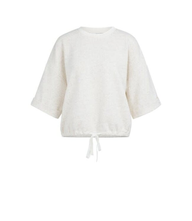 YAYA Short sleeve sweatshirt with roll-up and drawcord - IVORY WHITE MELANGE