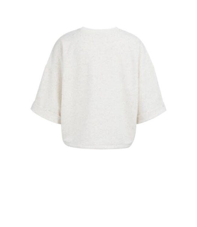 YAYA Short sleeve sweatshirt with roll-up and drawcord - IVORY WHITE MELANGE