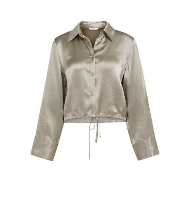 YAYA Crinkle blouse with drawstring - CROCKERY BROWN