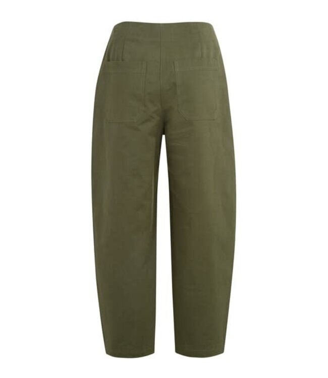 YAYA High waist barrel leg trousers with button detail - ARMY GREEN