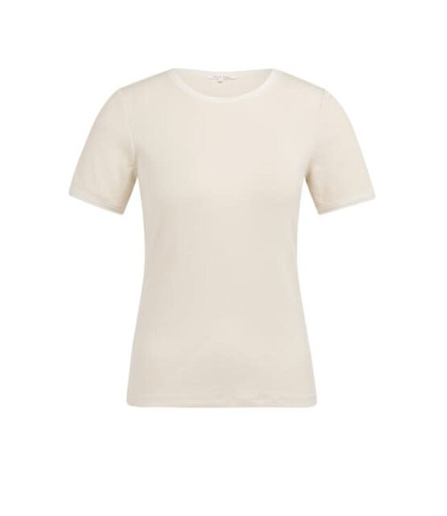 YAYA T-shirt with mesh edge - CREME BEIGE