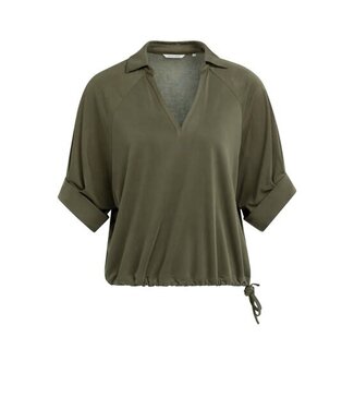 YAYA Jersey top with pleated sleeves - ARMY GREEN
