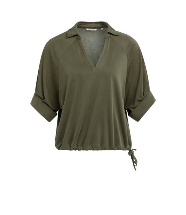 YAYA Jersey top with pleated sleeves - ARMY GREEN