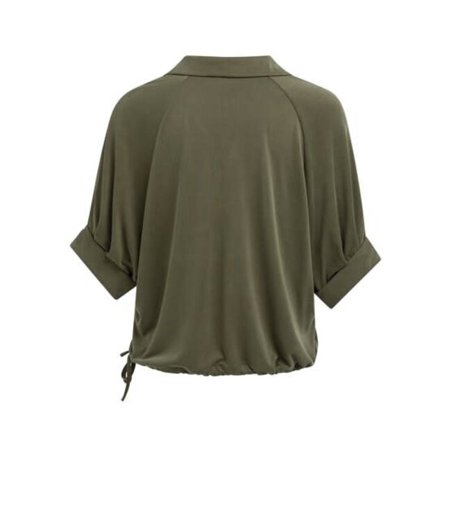 YAYA Jersey top with pleated sleeves - ARMY GREEN