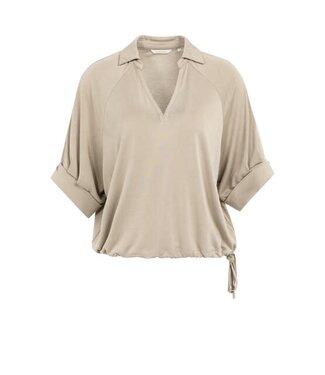 YAYA Jersey top with pleated sleeves - CROCKERY BROWN