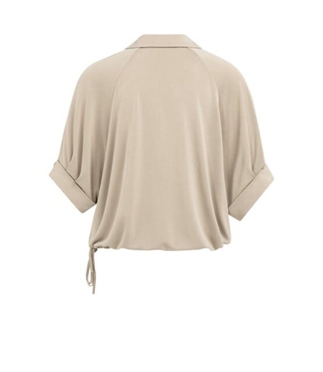 YAYA Jersey top with pleated sleeves - CROCKERY BROWN
