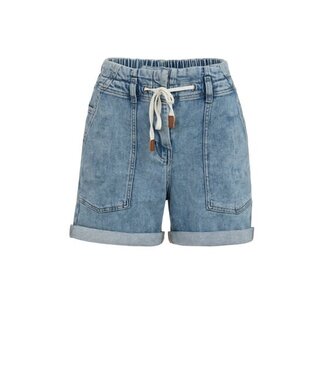 YAYA Loose fit worker shorts - MID BLUE DENIM