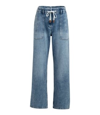 YAYA Loose fit worker straight denim - MID BLUE DENIM