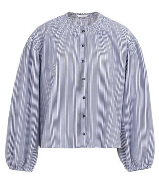 YAYA Striped blouse with shirred details at the shoulders - NAVY BLAZER DESSIN