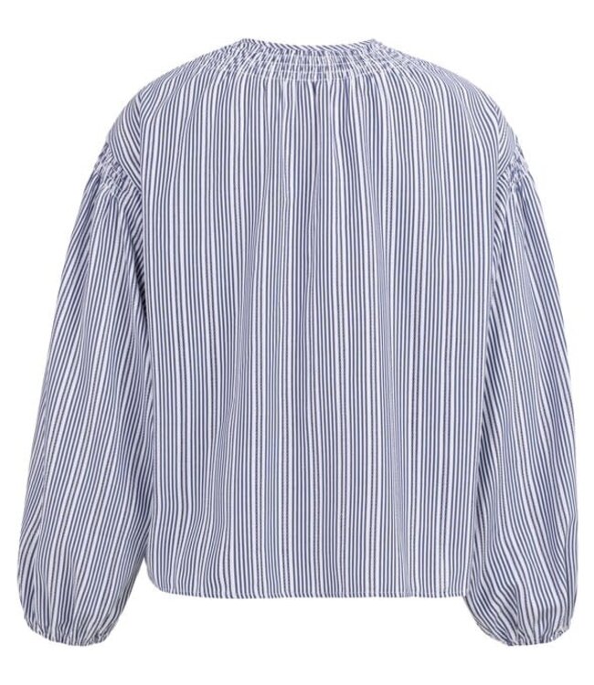 YAYA Striped blouse with shirred details at the shoulders - NAVY BLAZER DESSIN