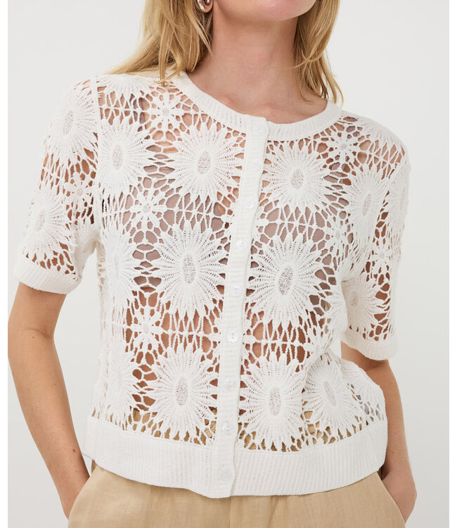 Esqualo Cardigan crochet s/slve Off White S