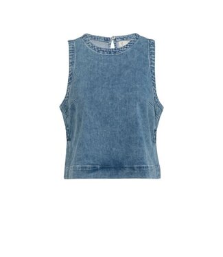 YAYA Sleeveless loose fit denim top - MID BLUE DENIM