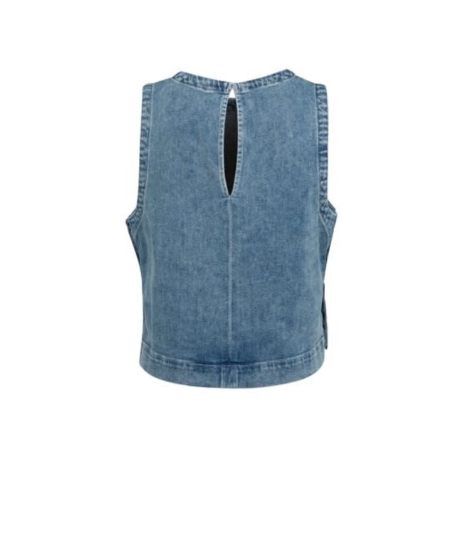 YAYA Sleeveless loose fit denim top - MID BLUE DENIM