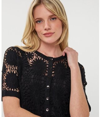 Esqualo Cardigan crochet s/slve - Black