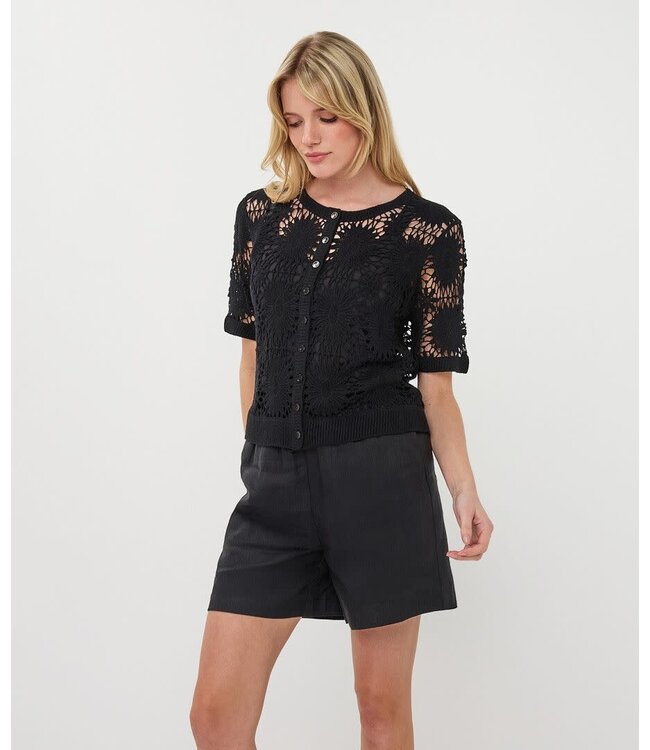 Esqualo Cardigan crochet s/slve - Black