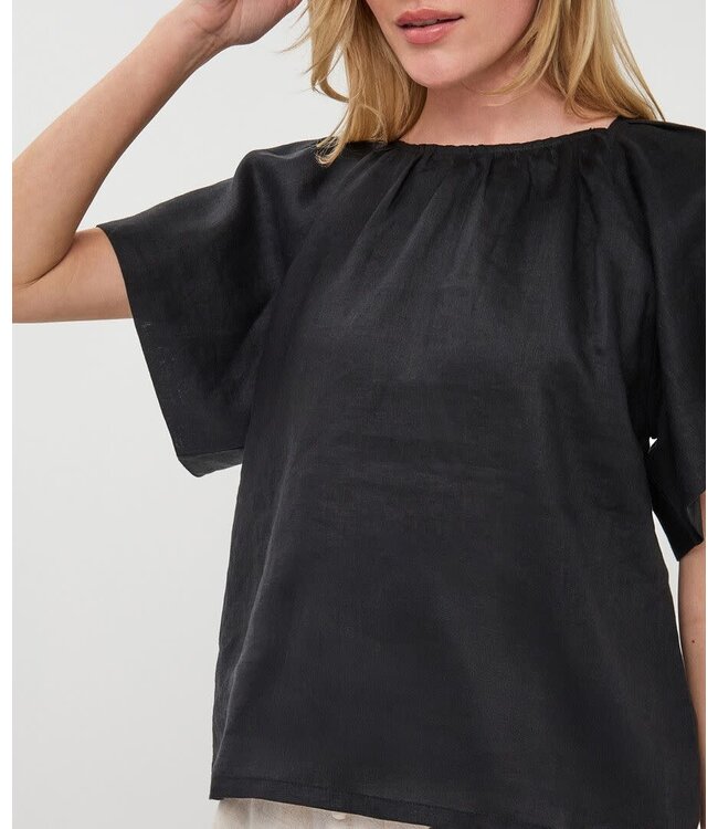 Esqualo Blouse back detail linen - Black