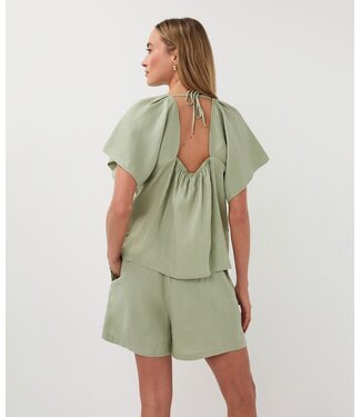 Esqualo Blouse back detail linen - Soft Green