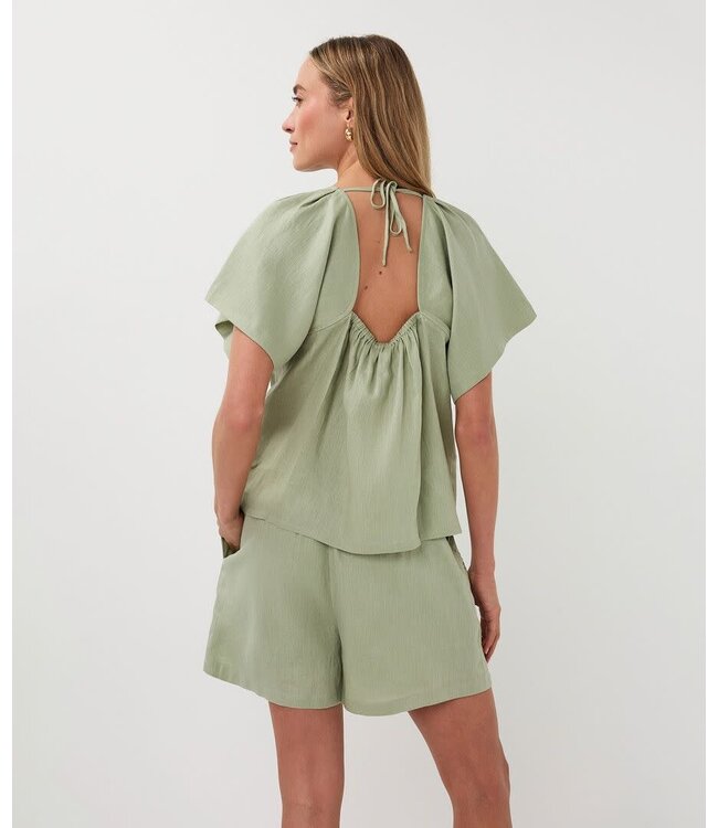 Esqualo Blouse back detail linen - Soft Green