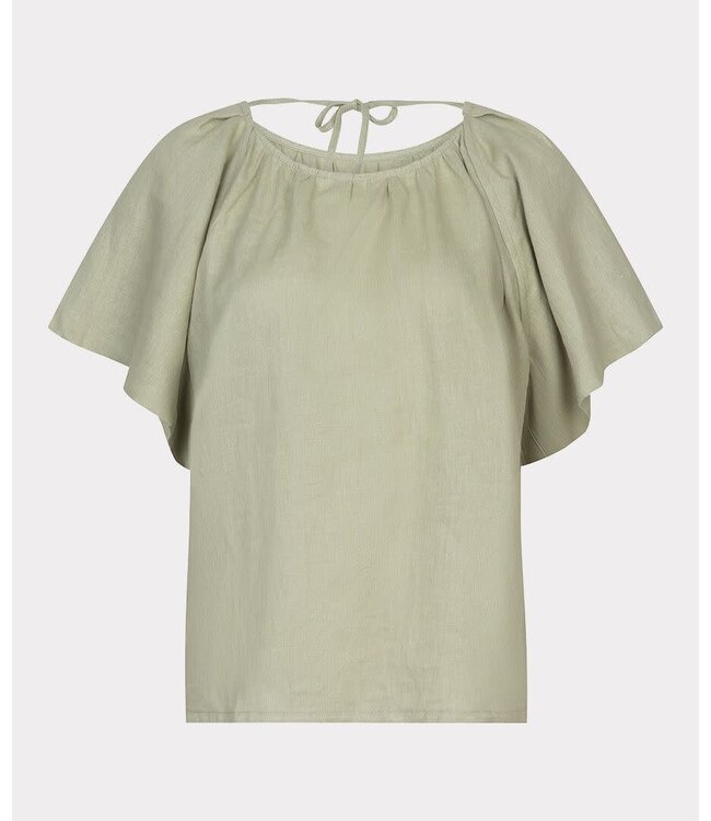 Esqualo Blouse back detail linen - Soft Green