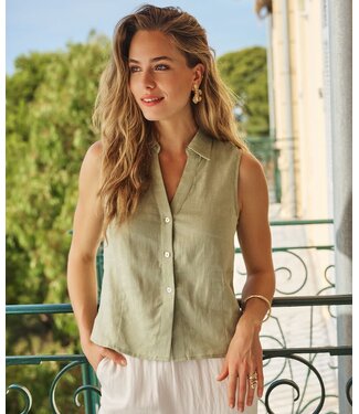 Esqualo Blouse slv/less linen - Soft Green